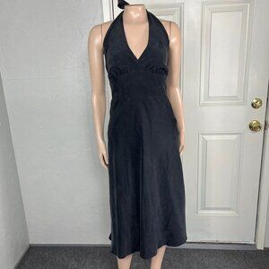 Brown Satin Halter Midi Dress Backless Y2K Minimal Slip Style